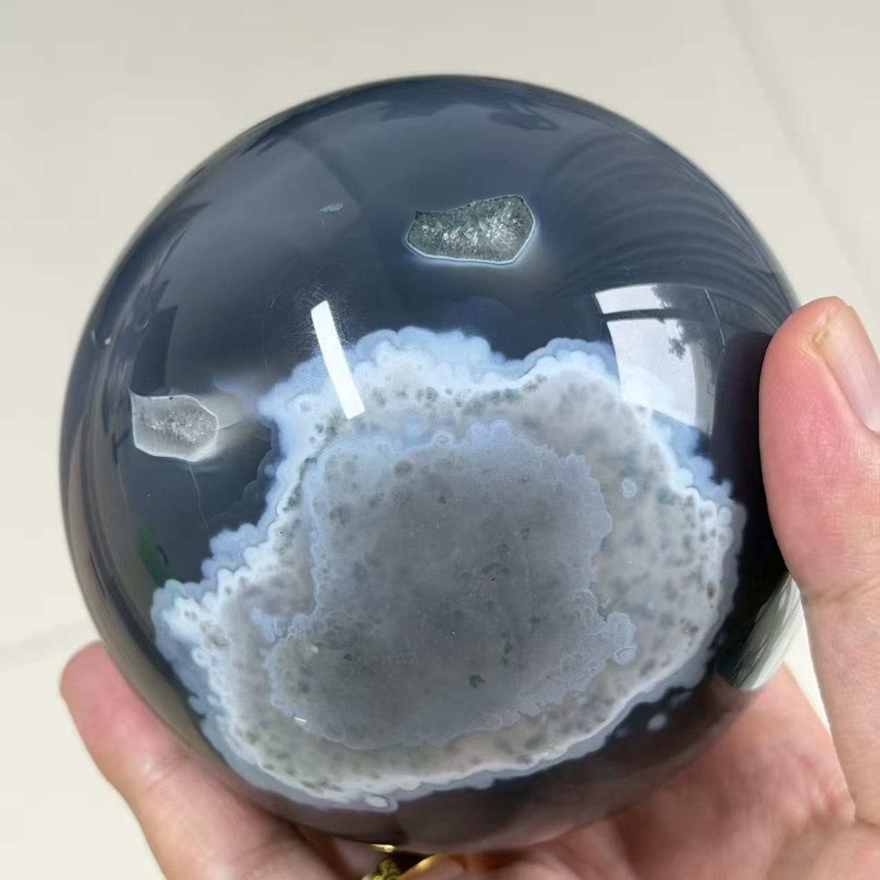 2.4LB 3.7″ A+Natural Agate Sphere Crystal Druzy Ball Healing Table Decor