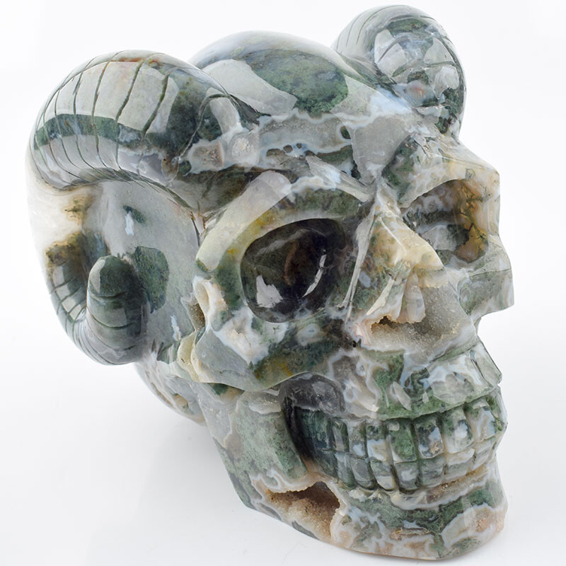 6 in Natural Aquatic AGATE Carved Crystal Skull,Realistic,Crystal Healing