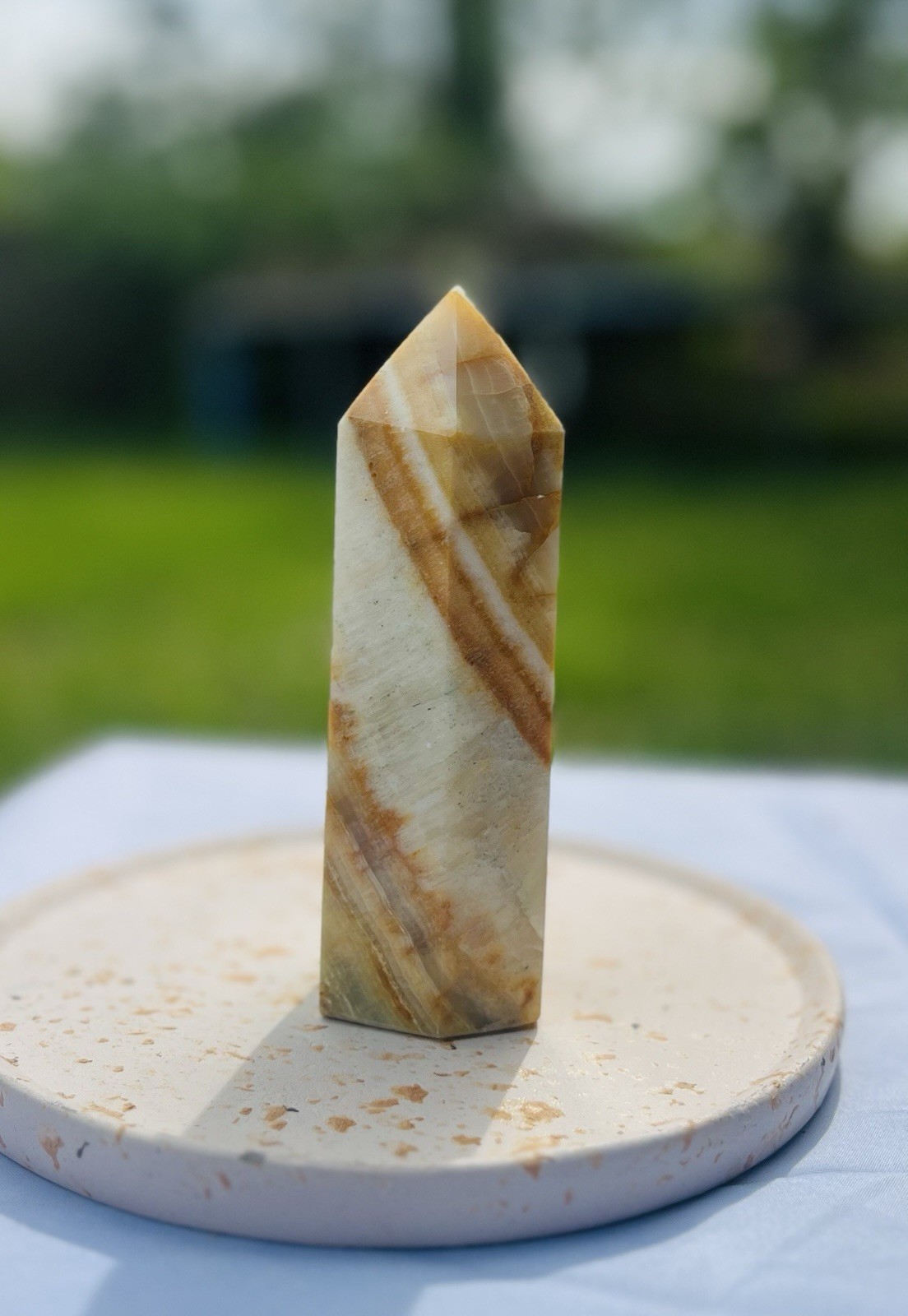 6 in. Orange Banded Calcite Tower