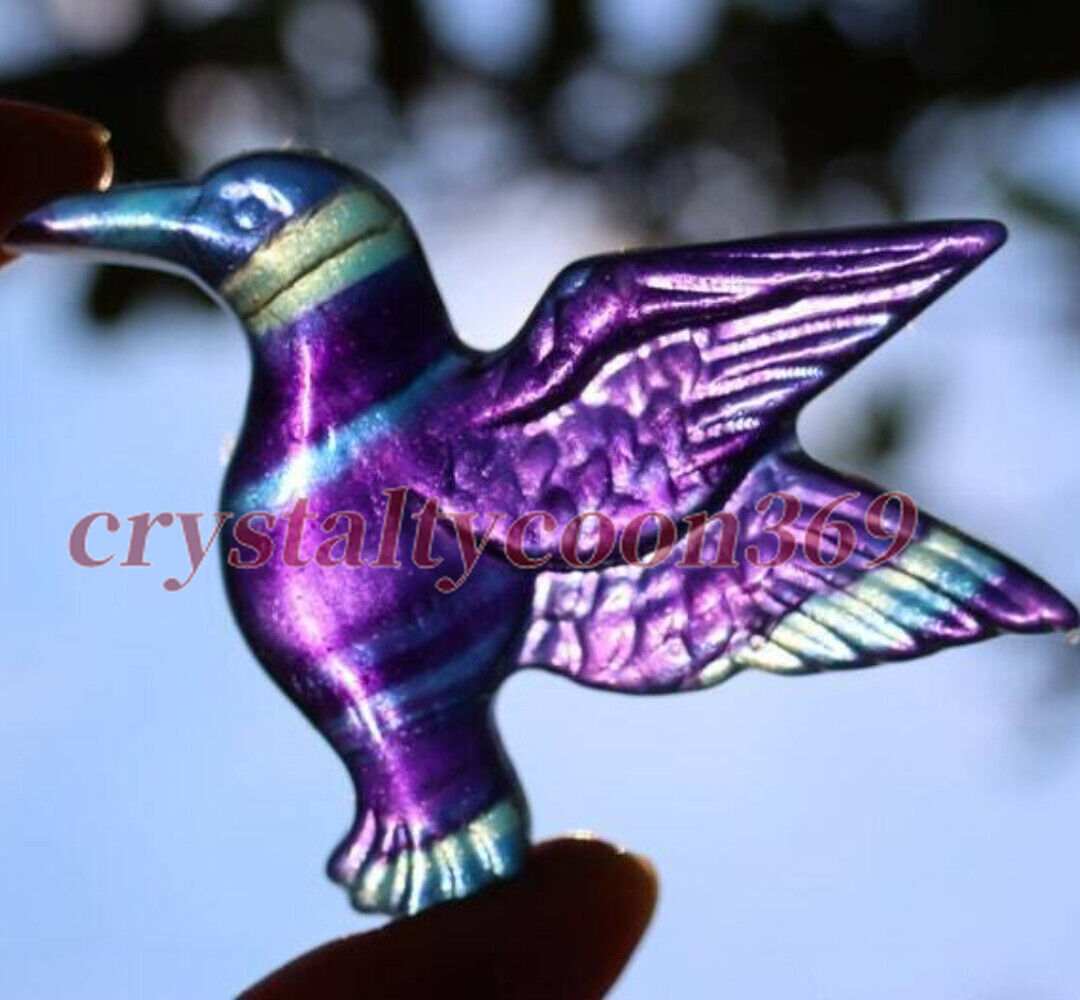 2″ Carved Natural Fluorite Humming Bird Reiki Crystal Skull Decor Crystal Gift