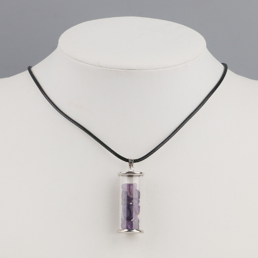 1PC Wishing Bottle 7 Chakra Crystal Pendulum Natural Chip Stone Pendant Necklace