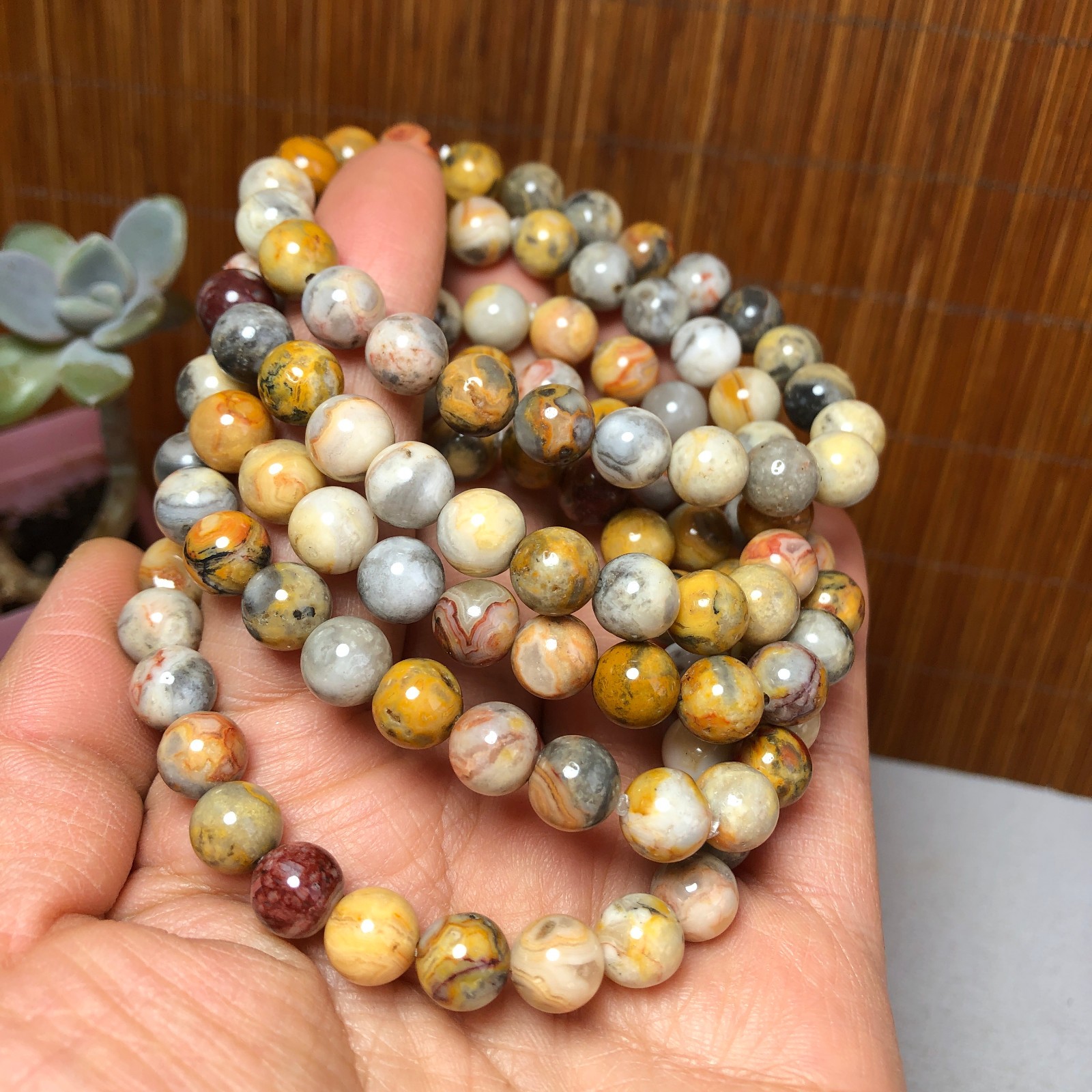 5Pcs Wholesal Natural Crazy agate bracelets Crystal ball sphere 8mm