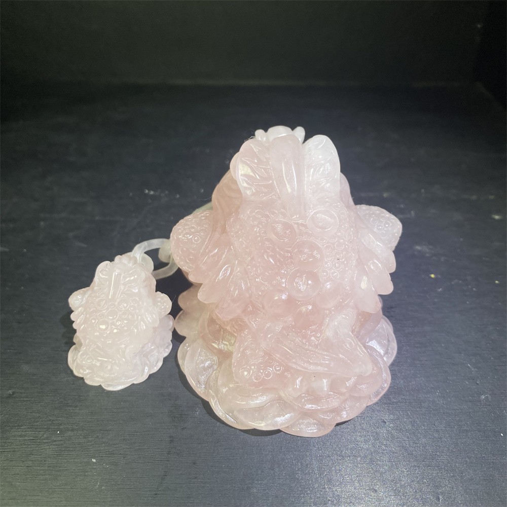 1.1LB 3.5″Natural Rose Quartz Golden Toad Crystal Reiki Carving Heal Decor