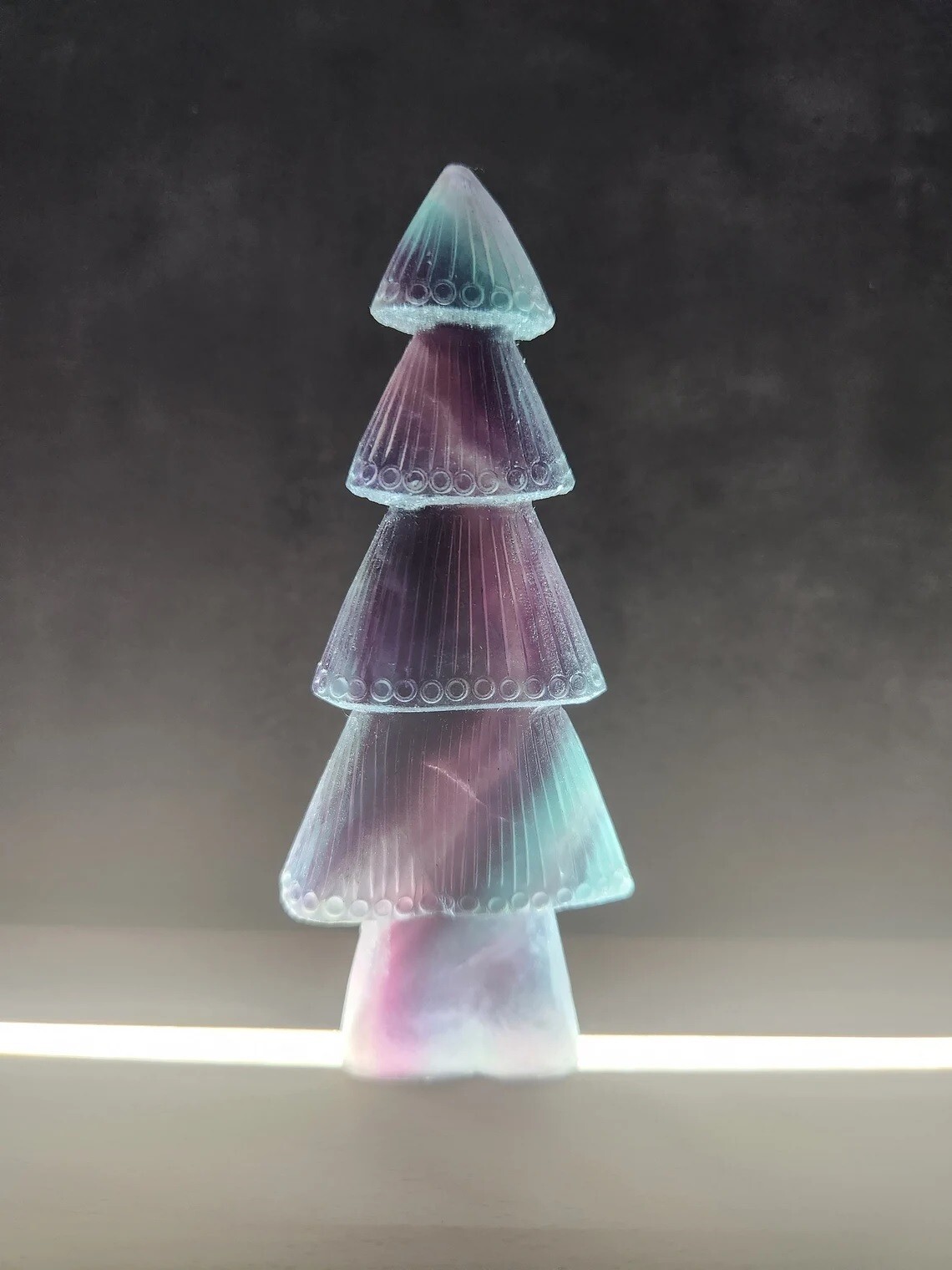 Colorful Rainbow Fluorite Christmas Tree Natural Crystal Carving – Purple Green