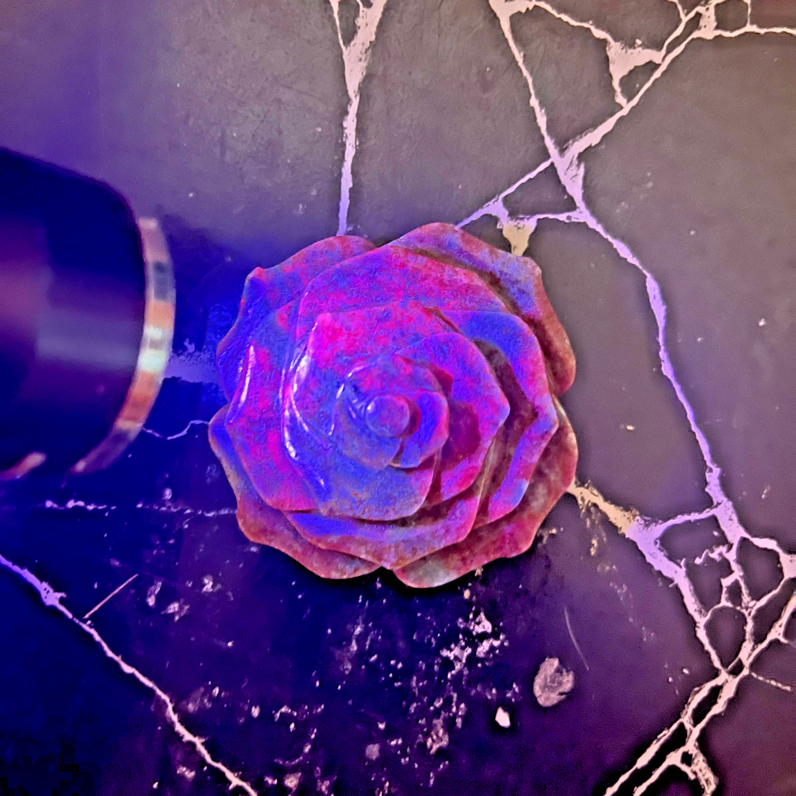 Premium Ruby Kyanite Flower Carving 66mm Sculpture Natural Healing Crystal 170g
