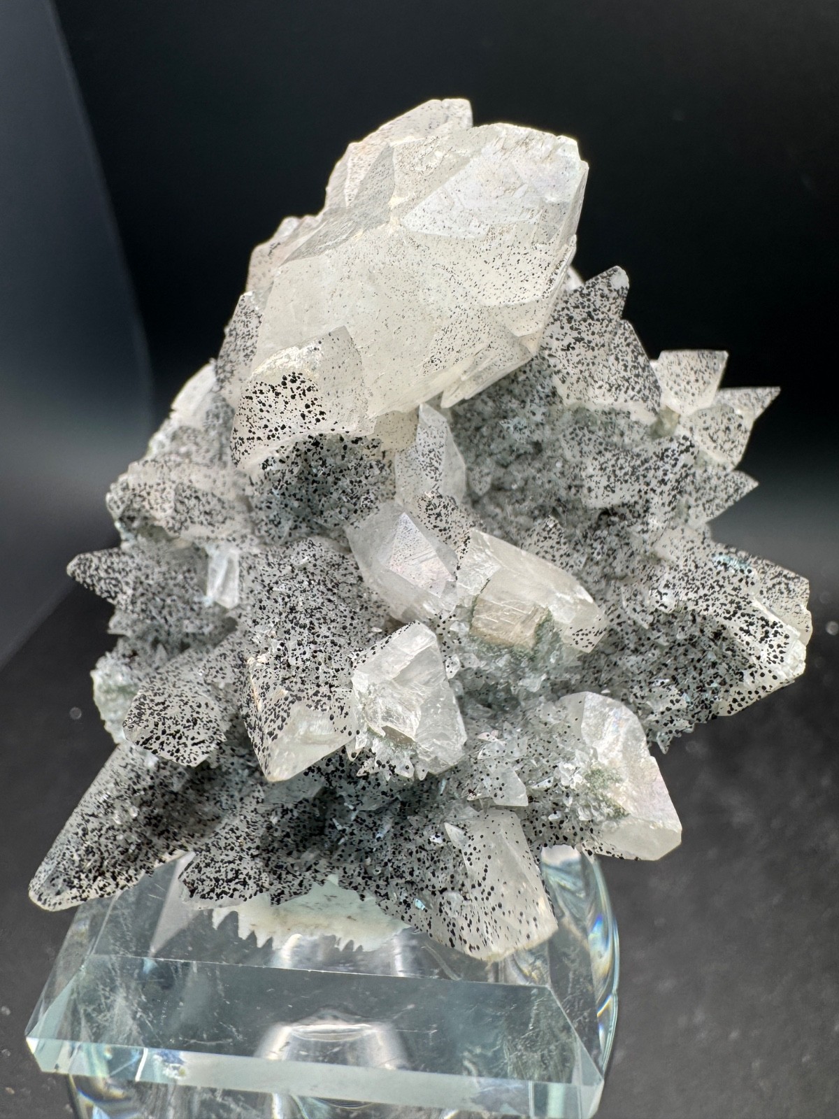 6724 Hematite and Pyrite on High Luster Clear Feather Calcite 90g Hu Nan