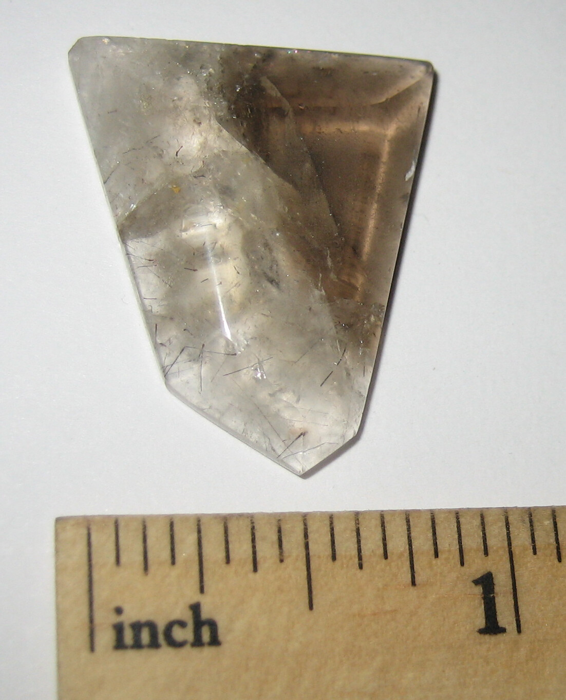 29mm x 13-25mm x 4mm POLISHED SMOKY QUARTZ W/ HEMATITE NEEDLES CABOCHON NH 27cts