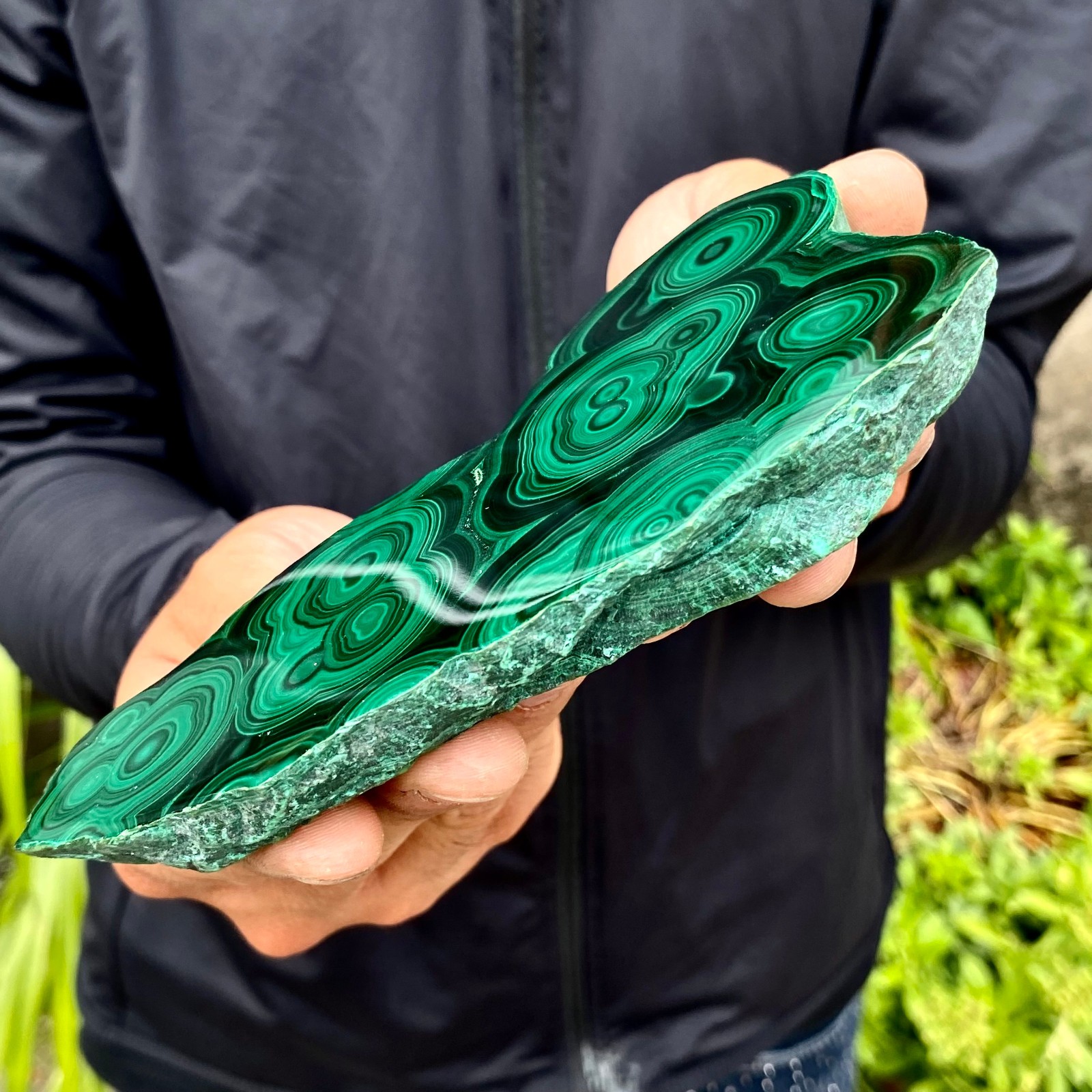 408G Natural malachite slice quartz crystal luster mineral specimen