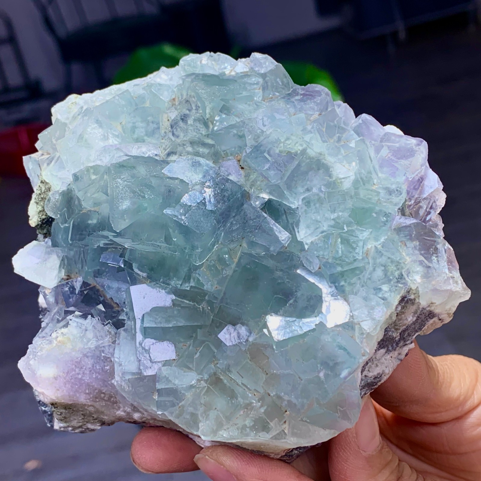 1.87LB Natural transparent green cubic fluorite mineral crystal sample/China