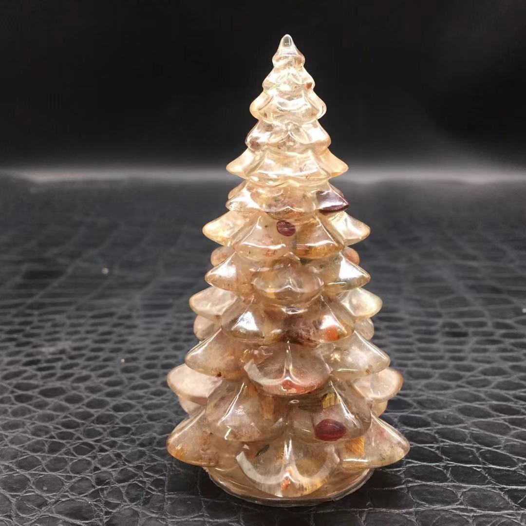 Natural Rutilated Quartz Crystal Chips Resin Christmas Tree Healing Decorate 1Pc