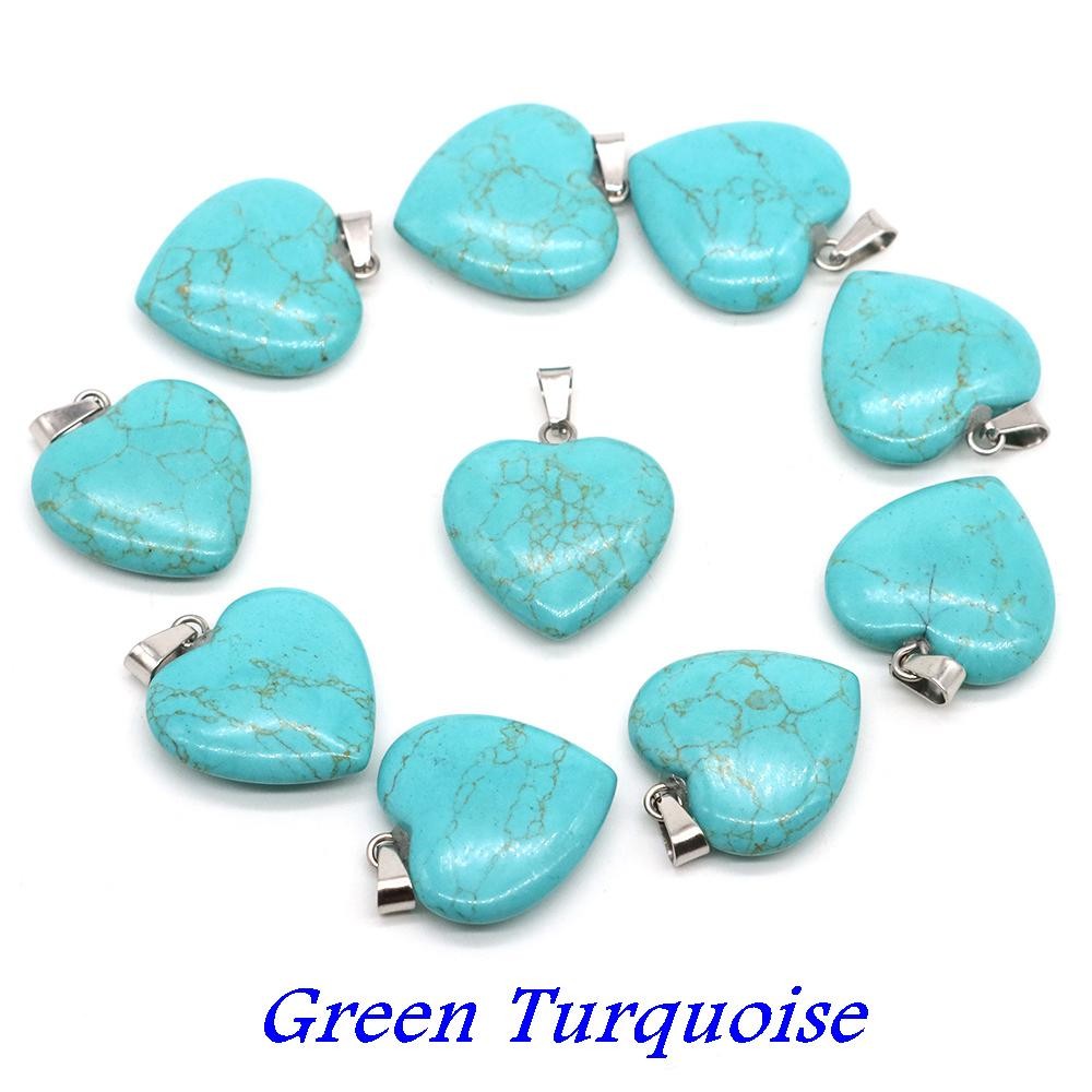 Wholesale 10pcs Assorted Nature Stone Heart Charms Pendants for Jewelry 20mm