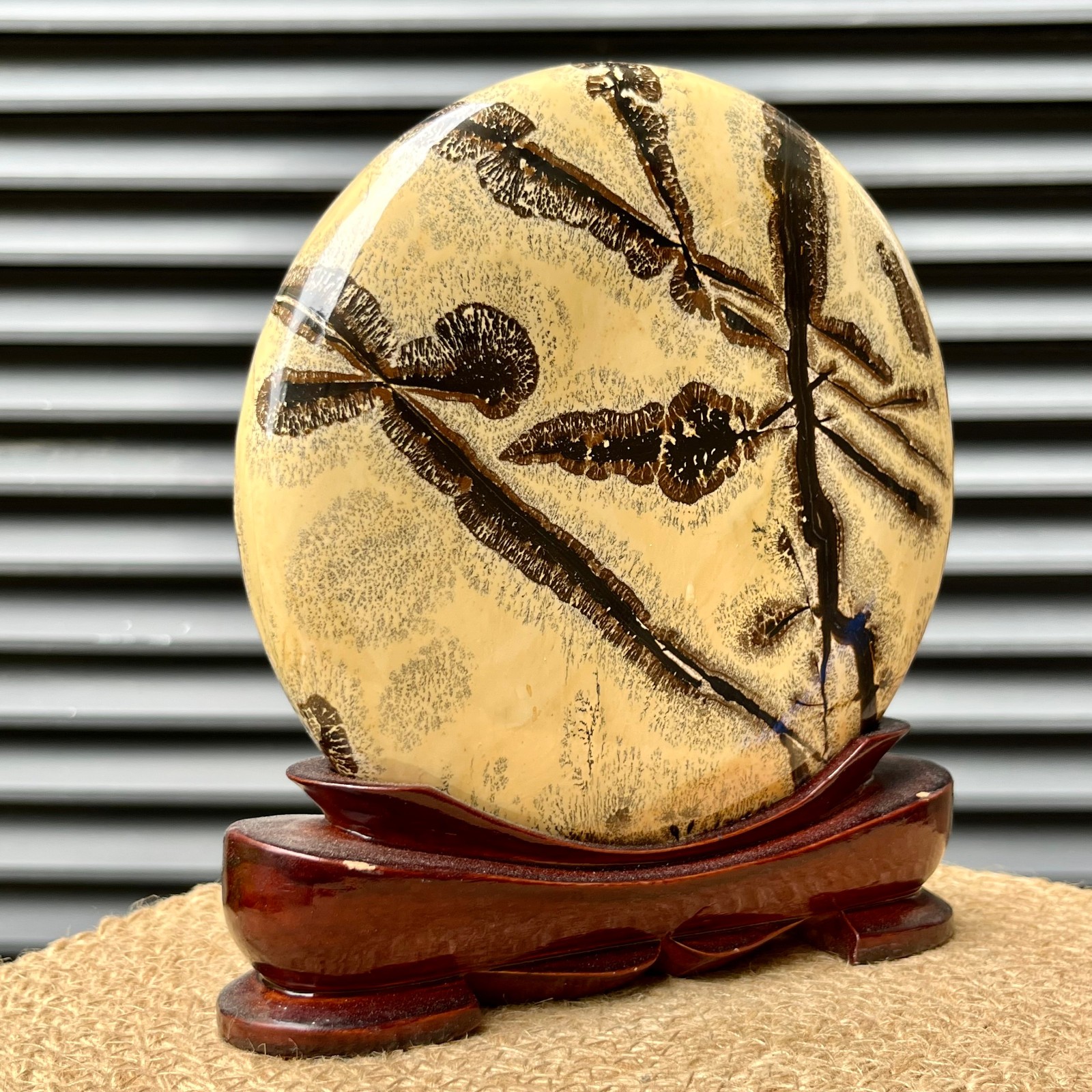 4.4 lb Picture Stone Landscape Art Gift Display w/ Wood Stand Decor