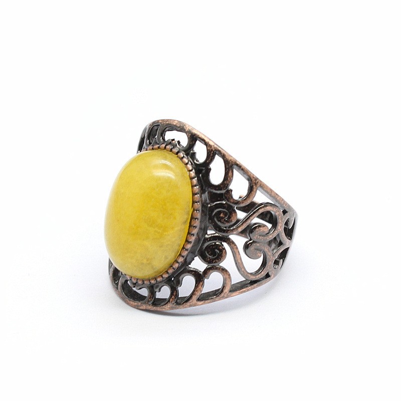3-5PCS Natural crystal retro style crystal inlaid hollow ring
