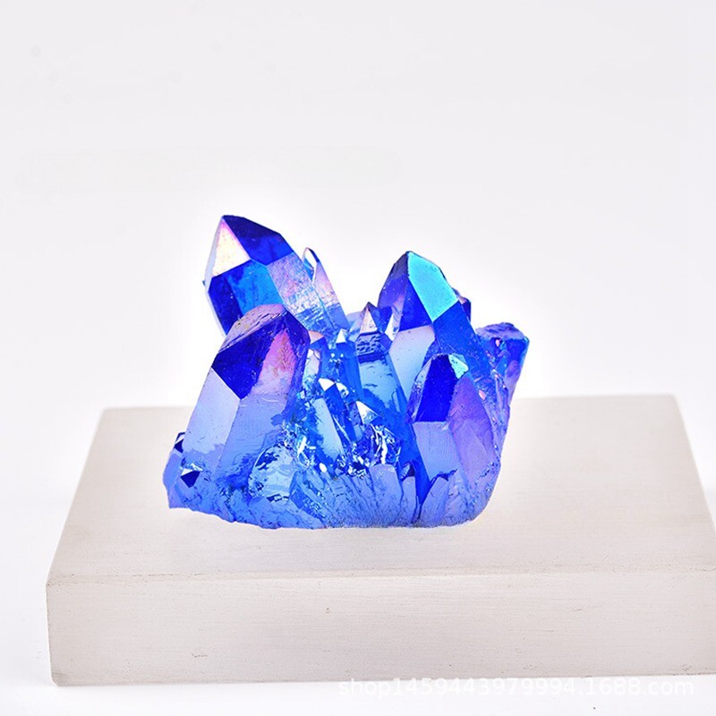 50g Natural Aura Blue Titanium Quartz Crystal Cluster Energy Stone Geode Healing