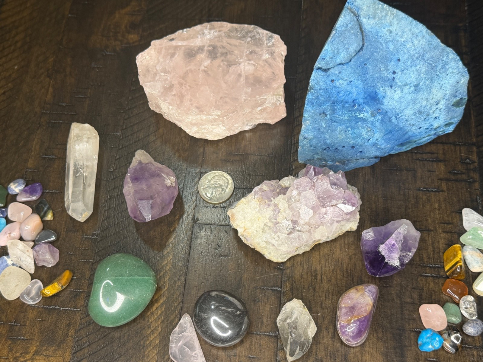 Mixed Lot of polished stones, amethysts, crystals, rose quartz and more!