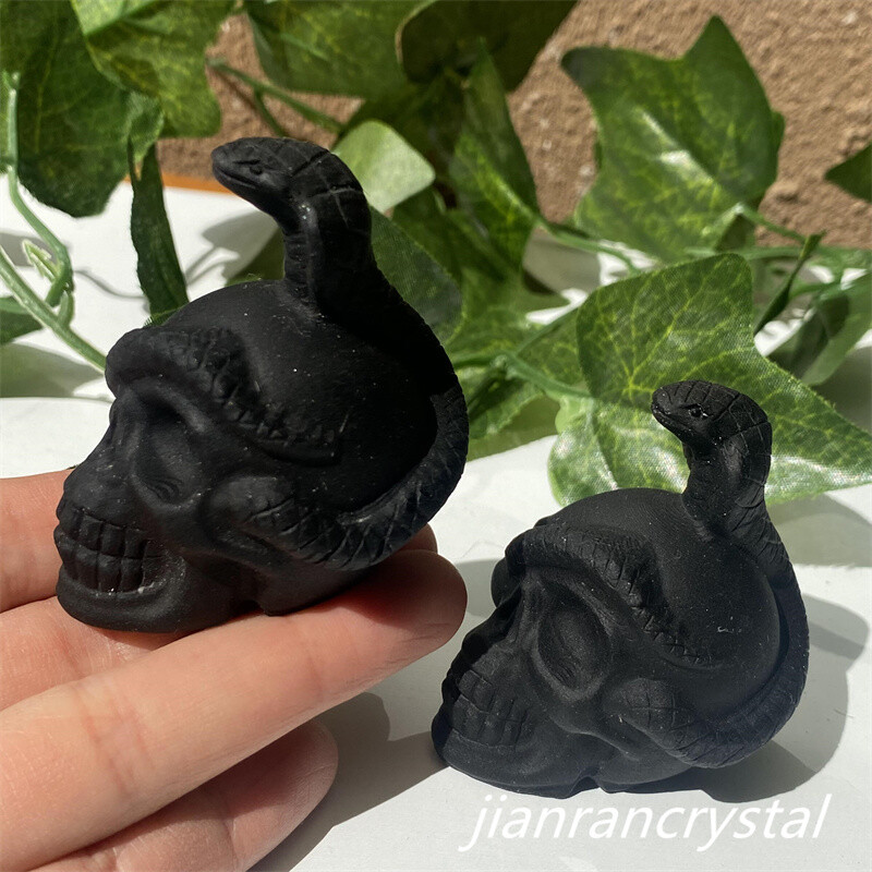 2″ Natura Obsidian Snake Skull Carved Crystal Quartz Skull Reiki Healing 1pc