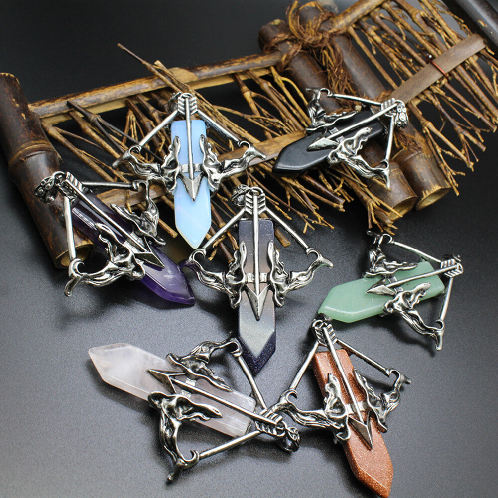 Natural Healing Crystal Quartz Sward Cupid’s Arrow Stone Pendant Chain Necklace