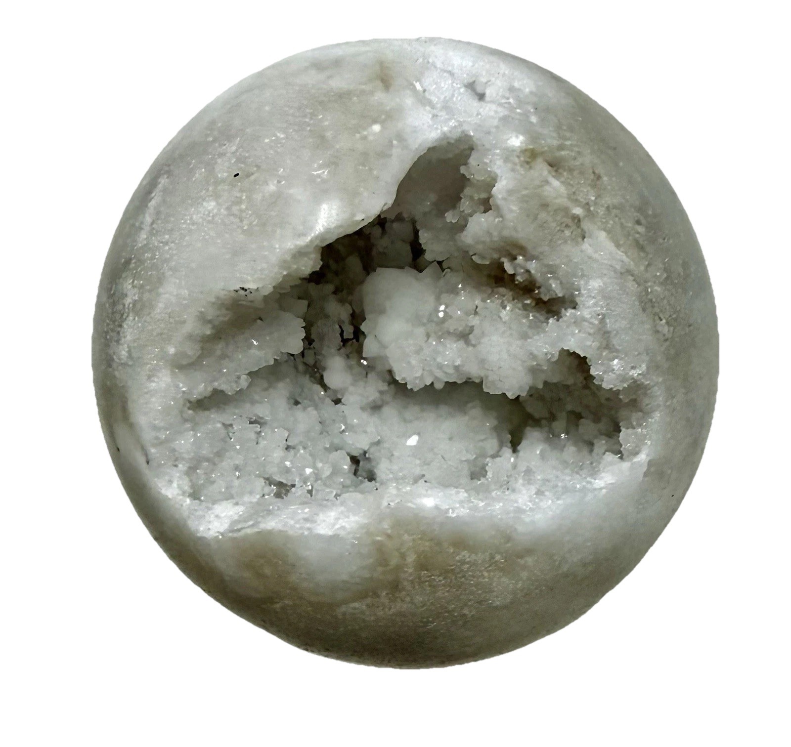 397g White Agate Big Druzy Crystal Sphere Polished With Holder