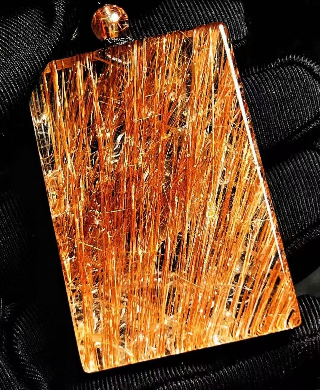 50*34*12mm Rare Natural Gold Rutilated Quartz Titanium Crystal Pendant 1pc