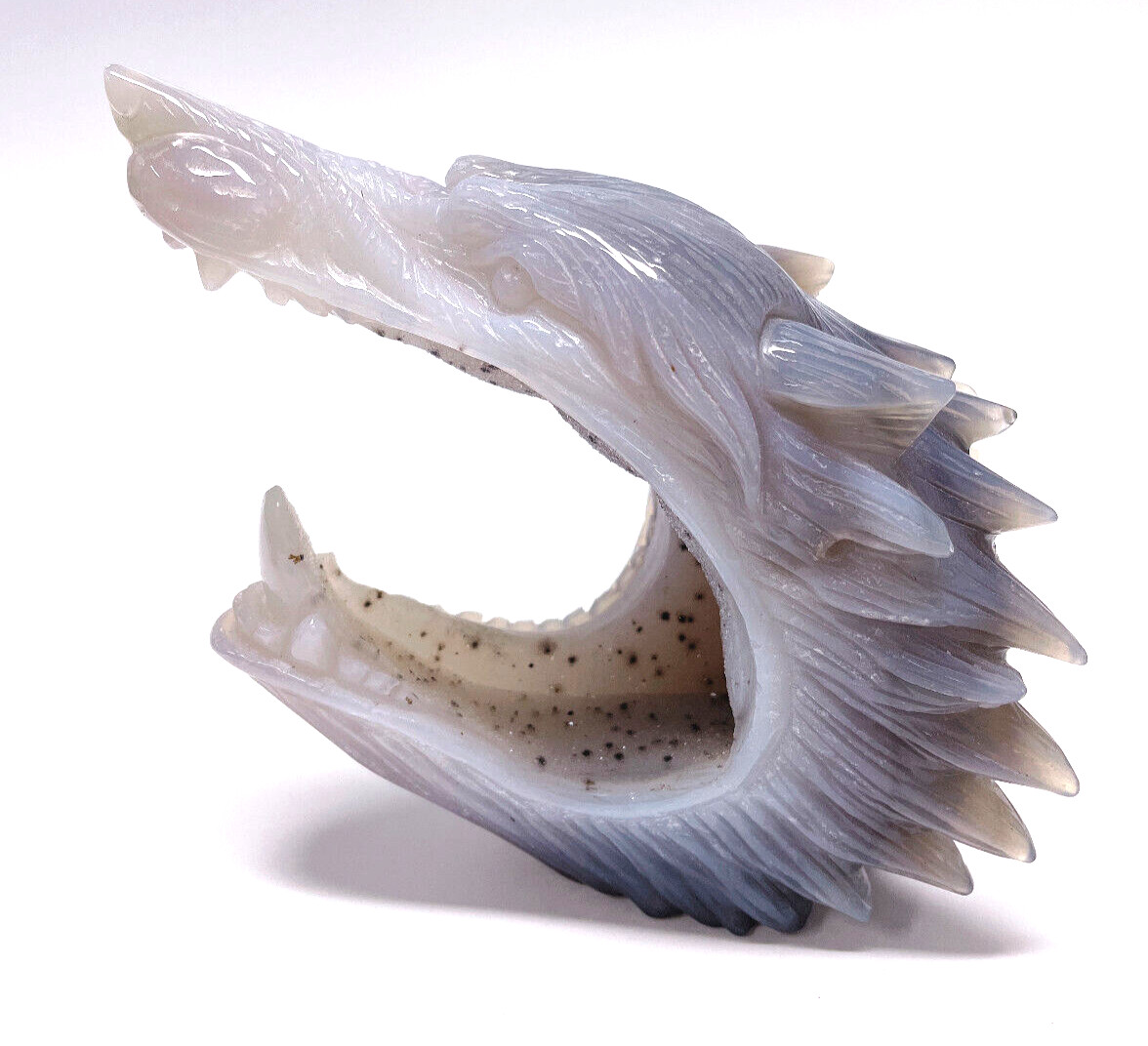 5.2″ Natural Agate Geode Carved Crystal Wolf Skull Sculpture,Home Decoration