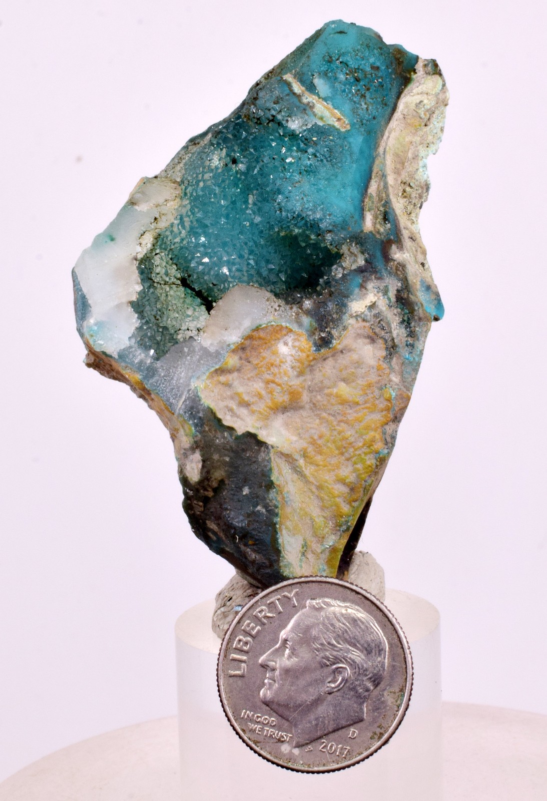 5.6cms DRUZY CHRYSOCOLLA QUARTZ CRYSTAL LILY MINE PERU 2000 YEAR DB278