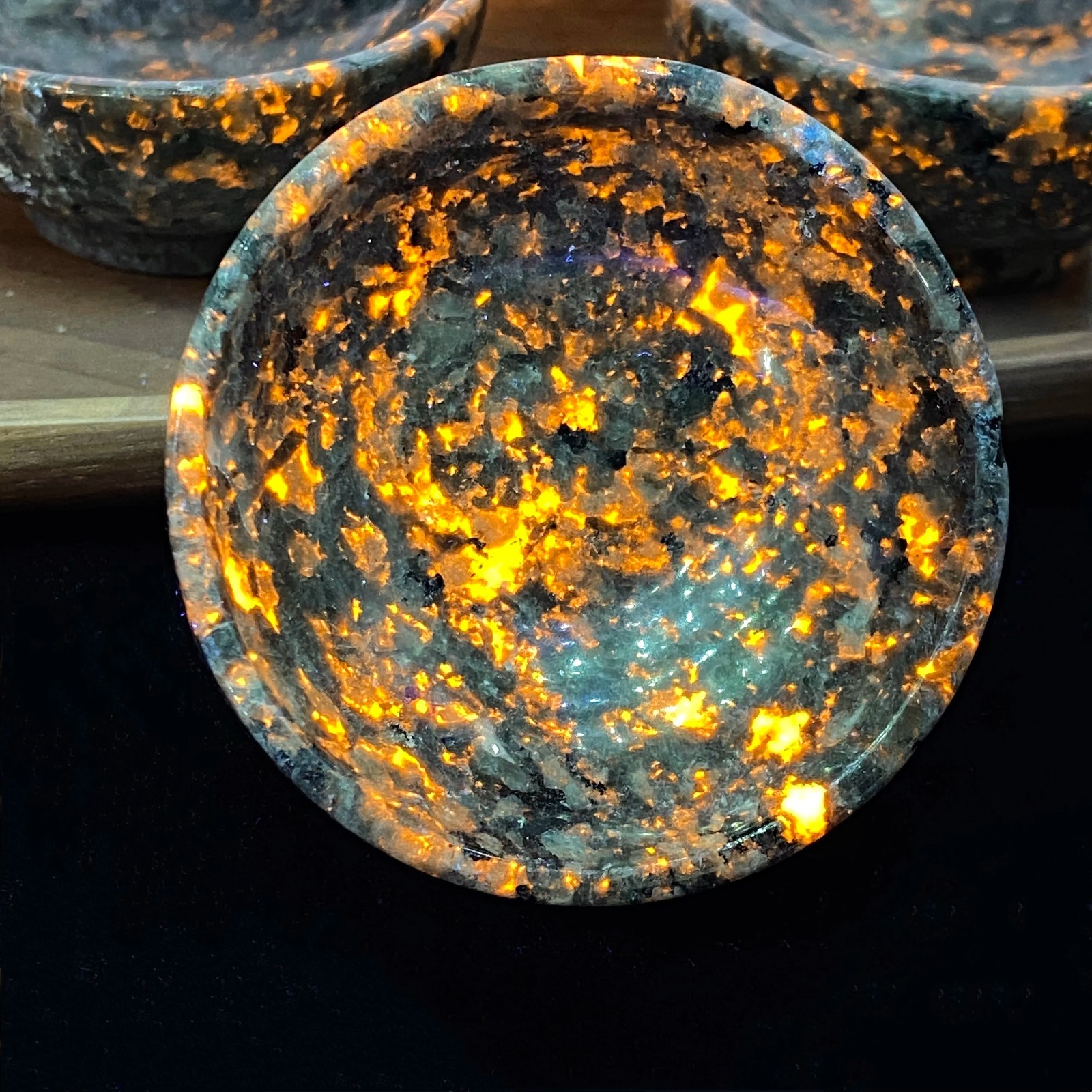 Natural Yooperlite Bowl that Glows Under UV Light – Unique Flame Stone Gift