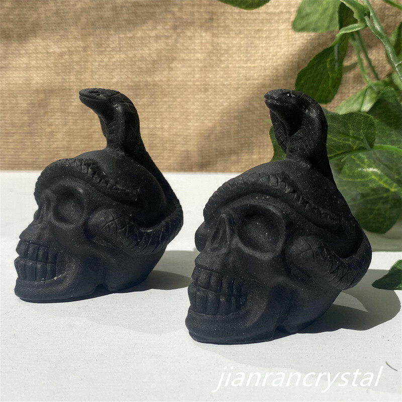 2″ Natura Obsidian Snake Skull Carved Crystal Quartz Skull Reiki Healing 1pc