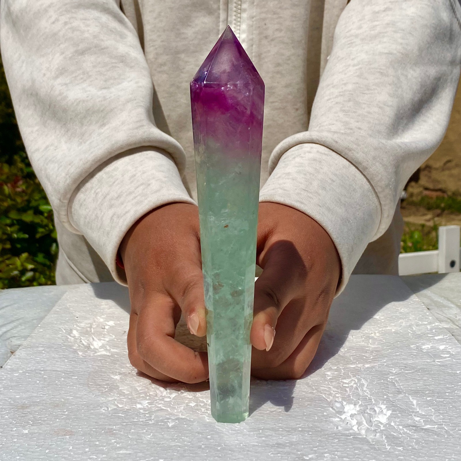 311G Top natural rainbow fluorite scepter crystal healing