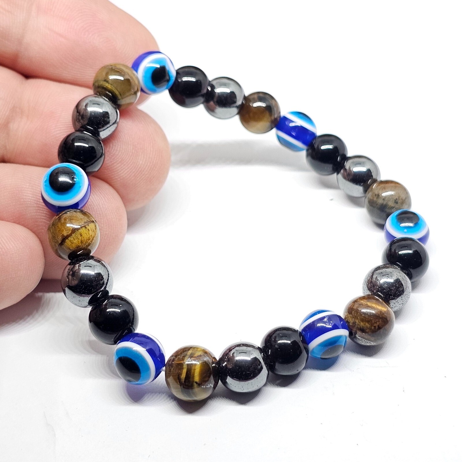 Evil Eye Protection Bracelet Hematite Obsidian Tigers Eye Gemstone Jewellery
