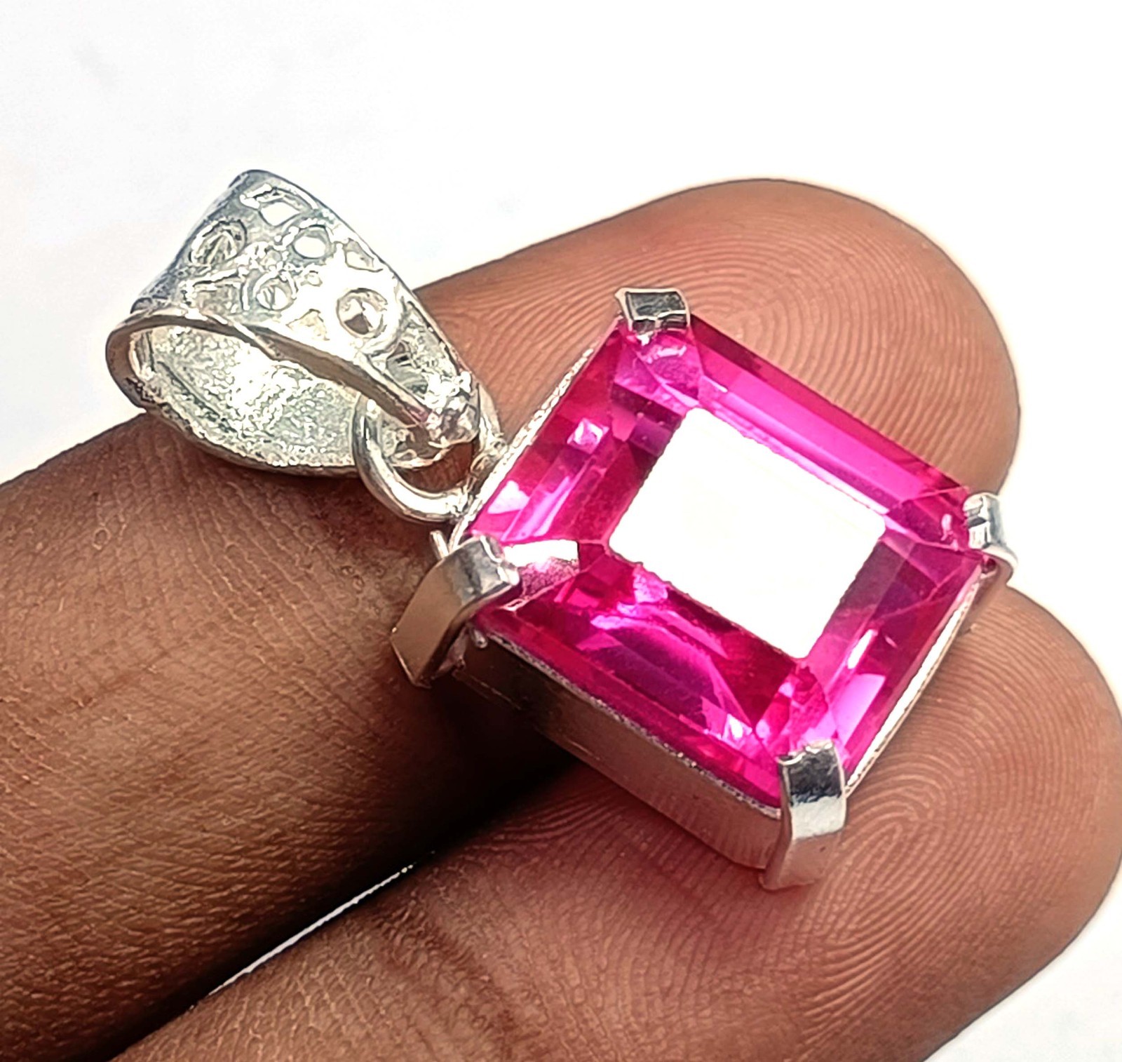 27.95Ct Natural Pink Ruby IGL Emerald Cut 925 Solid Silver Pendant Gemstone 5JSR