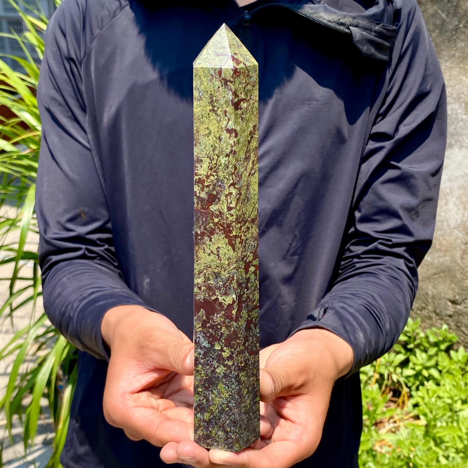 1.92LB Large Natural Dragon Blood Stone Quartz Crystal Obelisk Wand Healing
