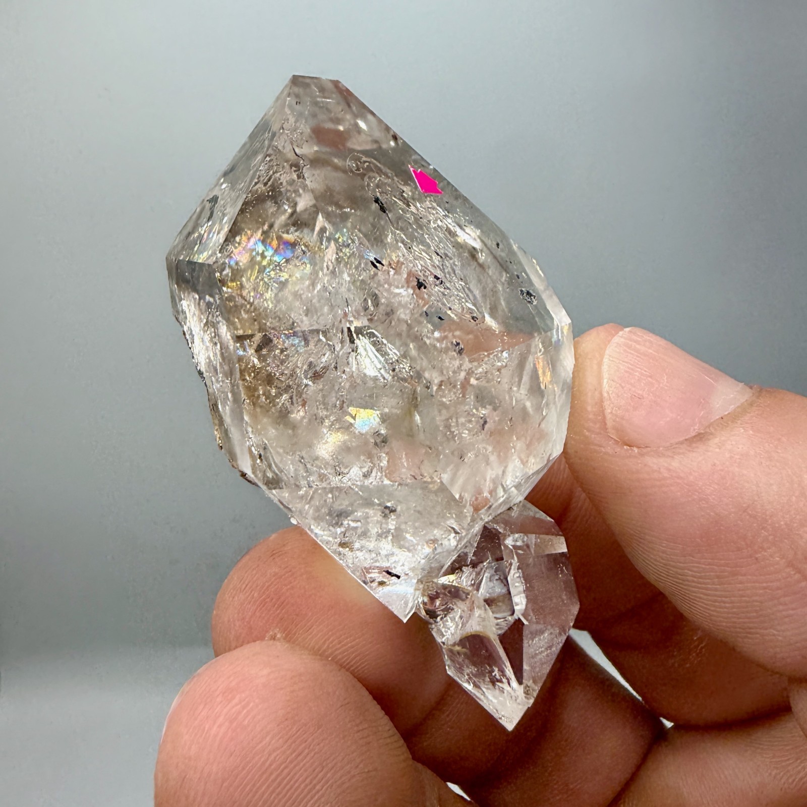Enhydro Herkimer Diamond Gem Cluster w/ Moving Gas Bubble, Light Smoky Phantoms