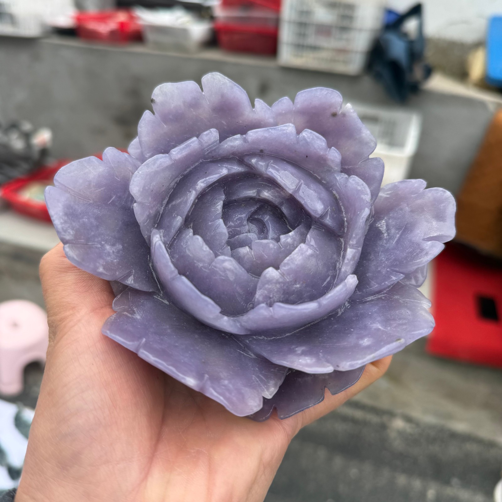 1LB Natural Purple Cloud Mother Quartz Carved Flower Crystal Reiki Healing 1pc
