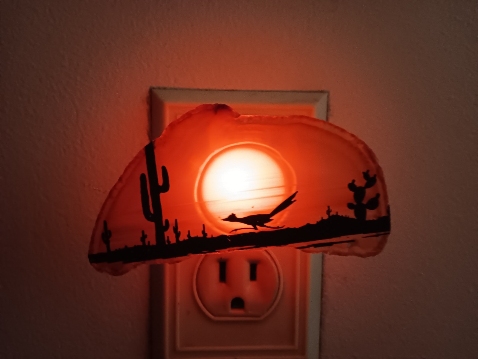 Roadrunner Sunset Night Light Natural Agate Slice
