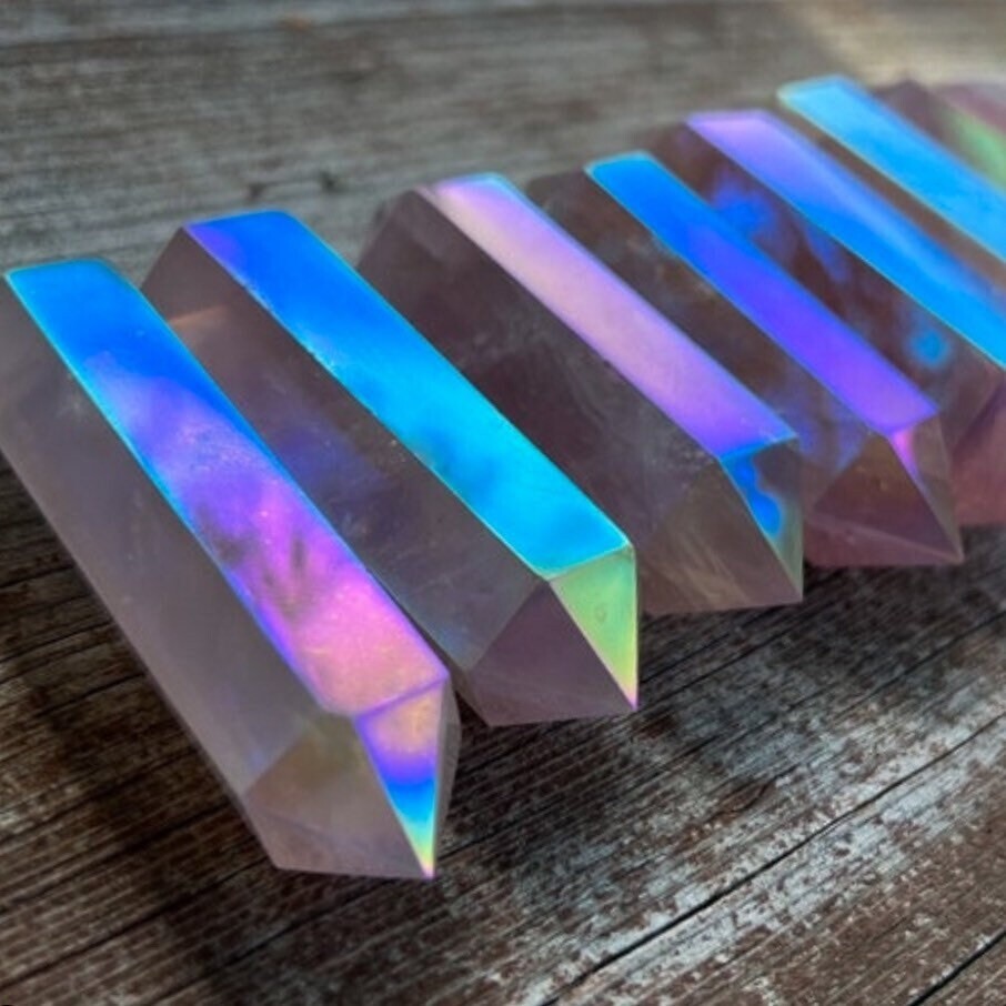 Angel Aura Quartz Tower Single Point Wand Rainbow Crystal Obelisk Decoration