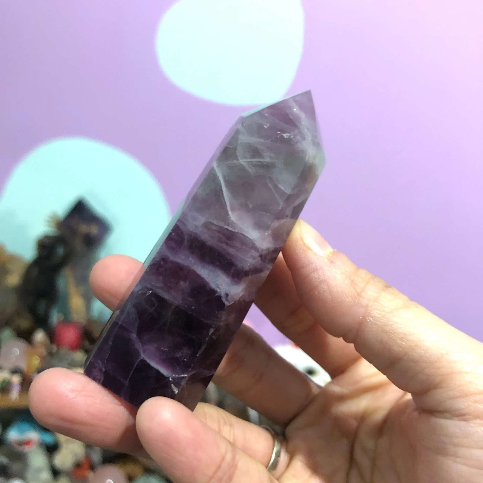 Purple Fluorite Tower Crystal Quartz Energy Healing Chakra 104g 7.8cm