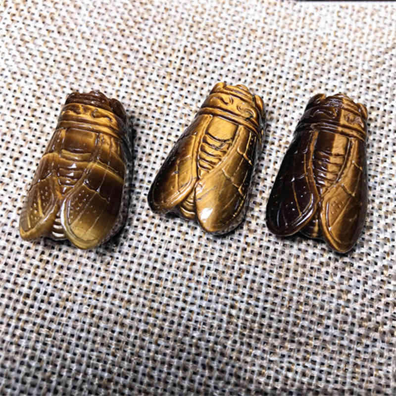 Natural Tiger’s Eye Stone Carved Cicada Quartz Crystal Stone Pendant Healing