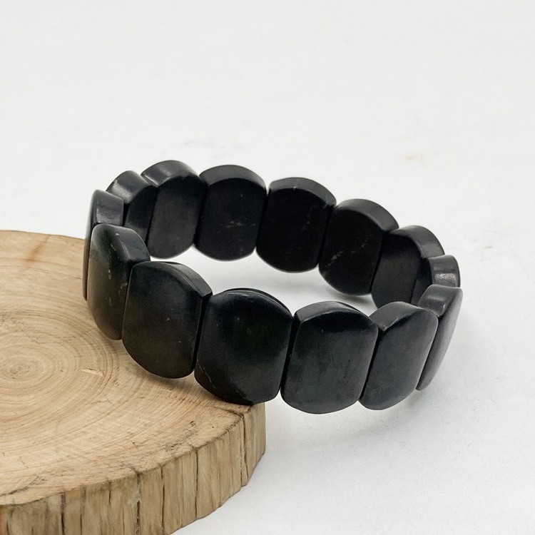 Shungite black flat ethnic style bracelet for men and women couple’s bracelet