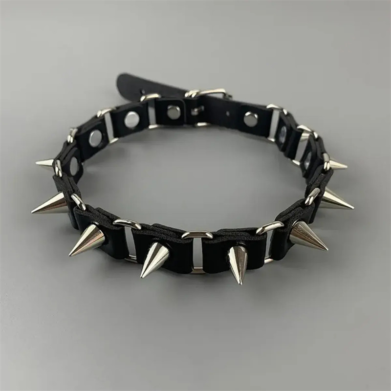 Fashion Jewelry Black Leather Spikes Chain Gothic Choker Necklace Gift 1PC