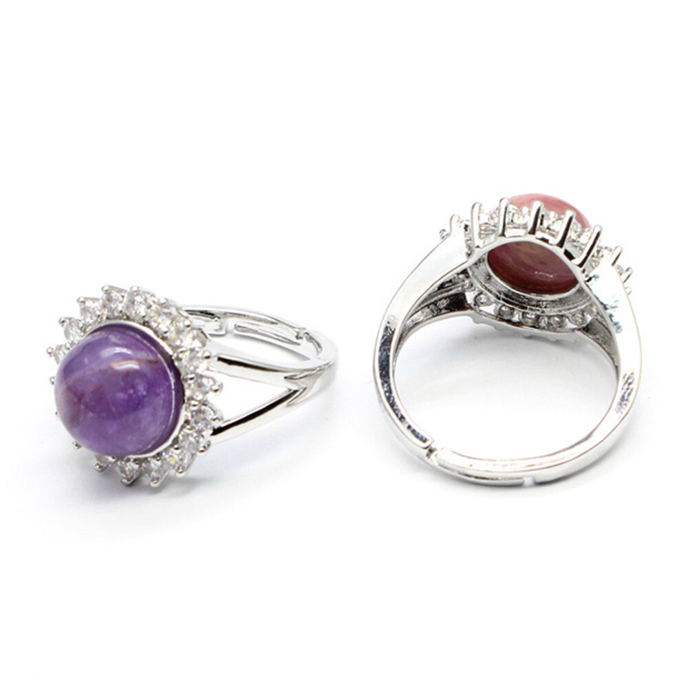 Natural Crystal Flower Round Bead Chakra Ring Quartz Jewelry Healing Reiki Gift