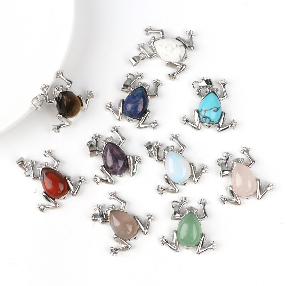 1pc Crystal Bead Frog Pendants Quartz Stone Chakra Energy Reiki Healing Amulet