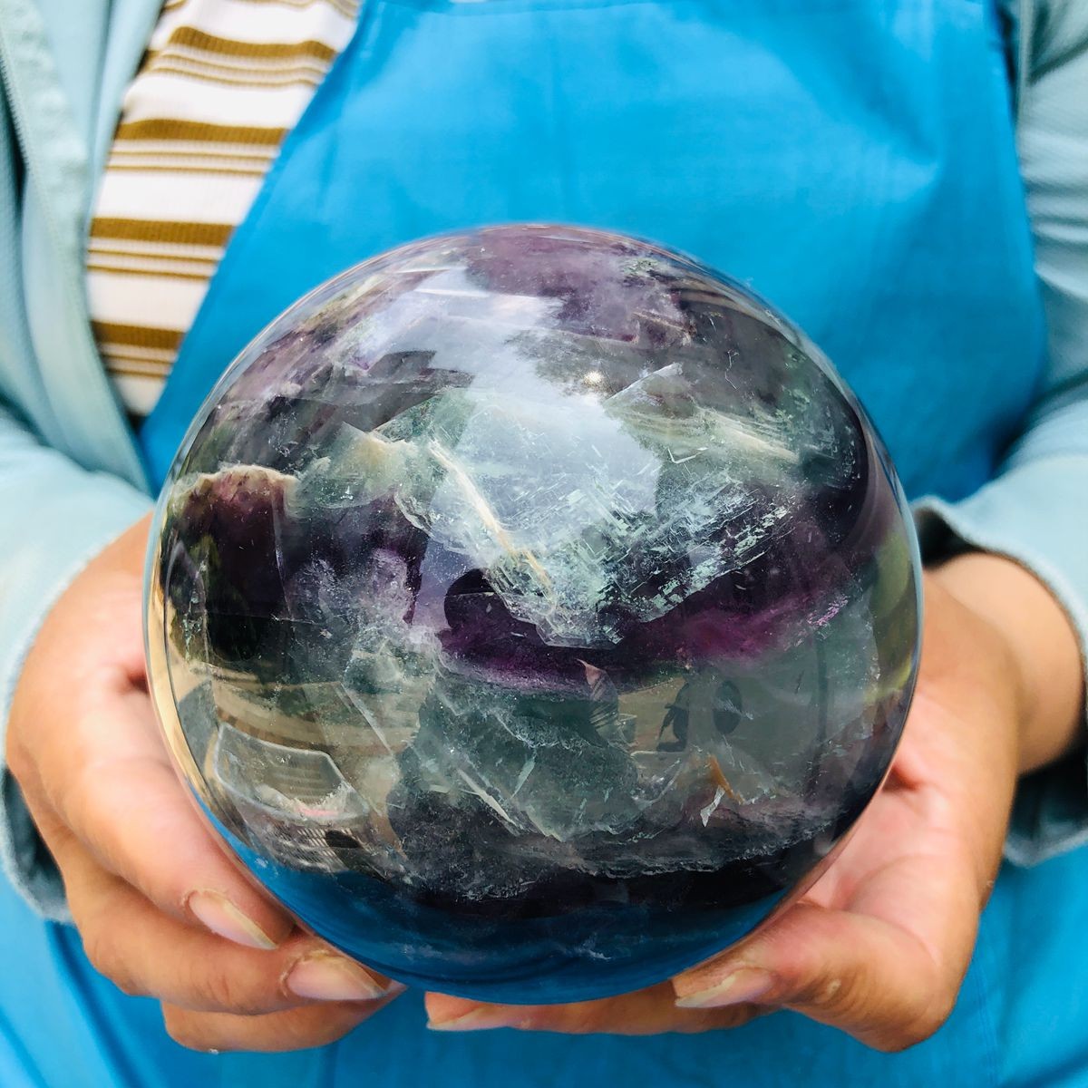 4.24 LB Natural Rainbow Fluorite Sphere Collectible Decor Healing Stone 5503