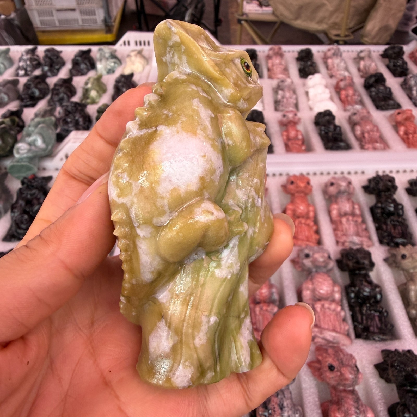 1pc Natural Cauliflower Jade Quartz Carved lizard skull Crystal Reiki energy Dec