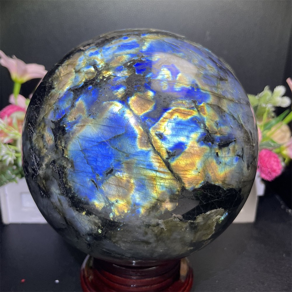 11.1LB 5.5″ Natural Flash Labradorite Sphere Ball Crystal Quartz Mineral Energy