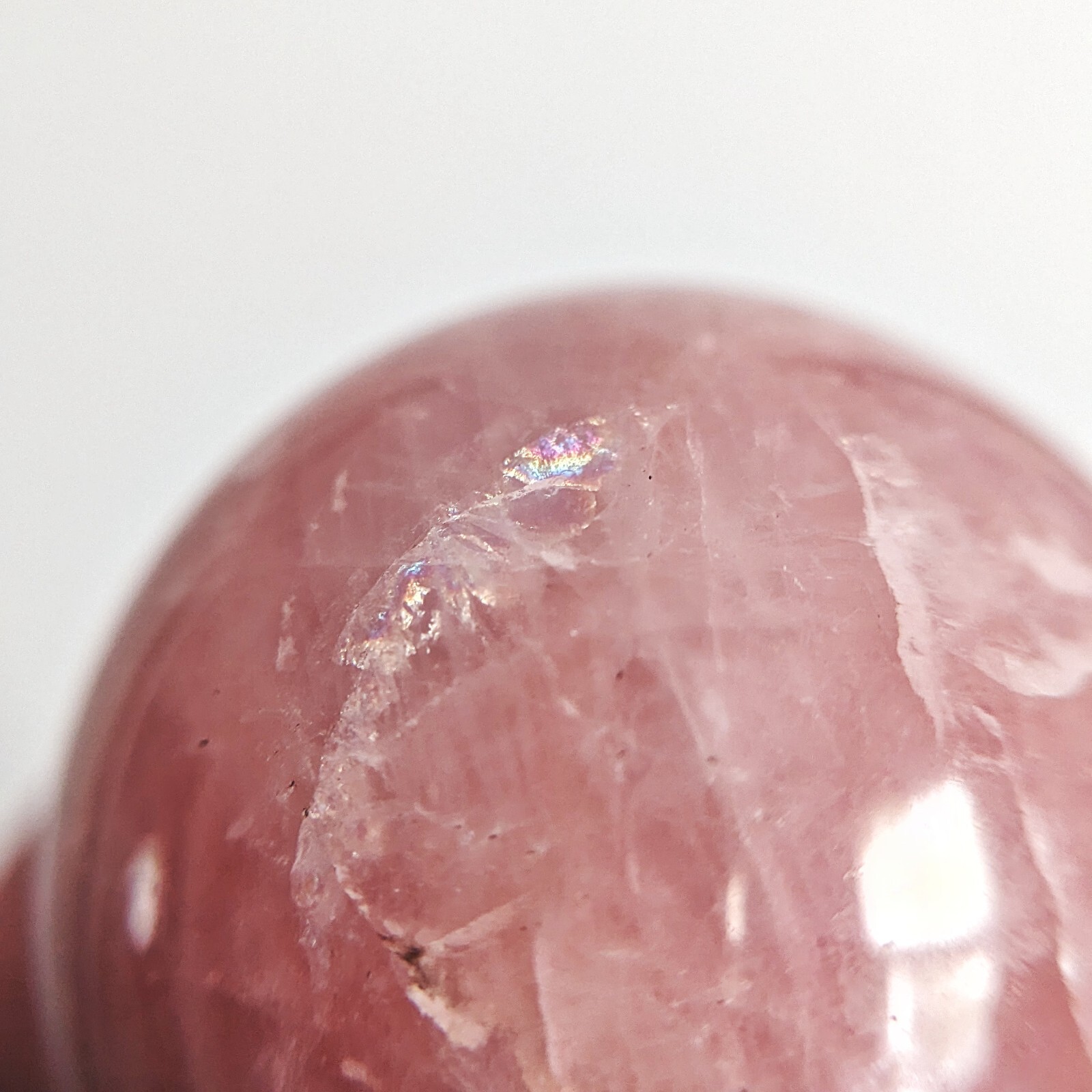 52mm bubblegum rose quartz crystal sphere, saturated & shimmery, pink crystal