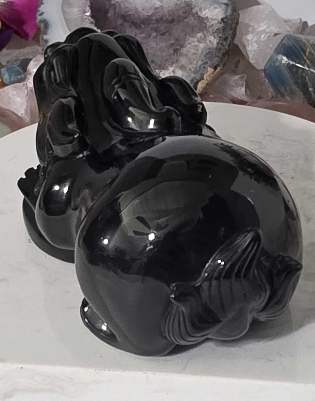Rainbow Obsidian Hand Carved Polished black obsidian Feng Shui Pixiu 466g