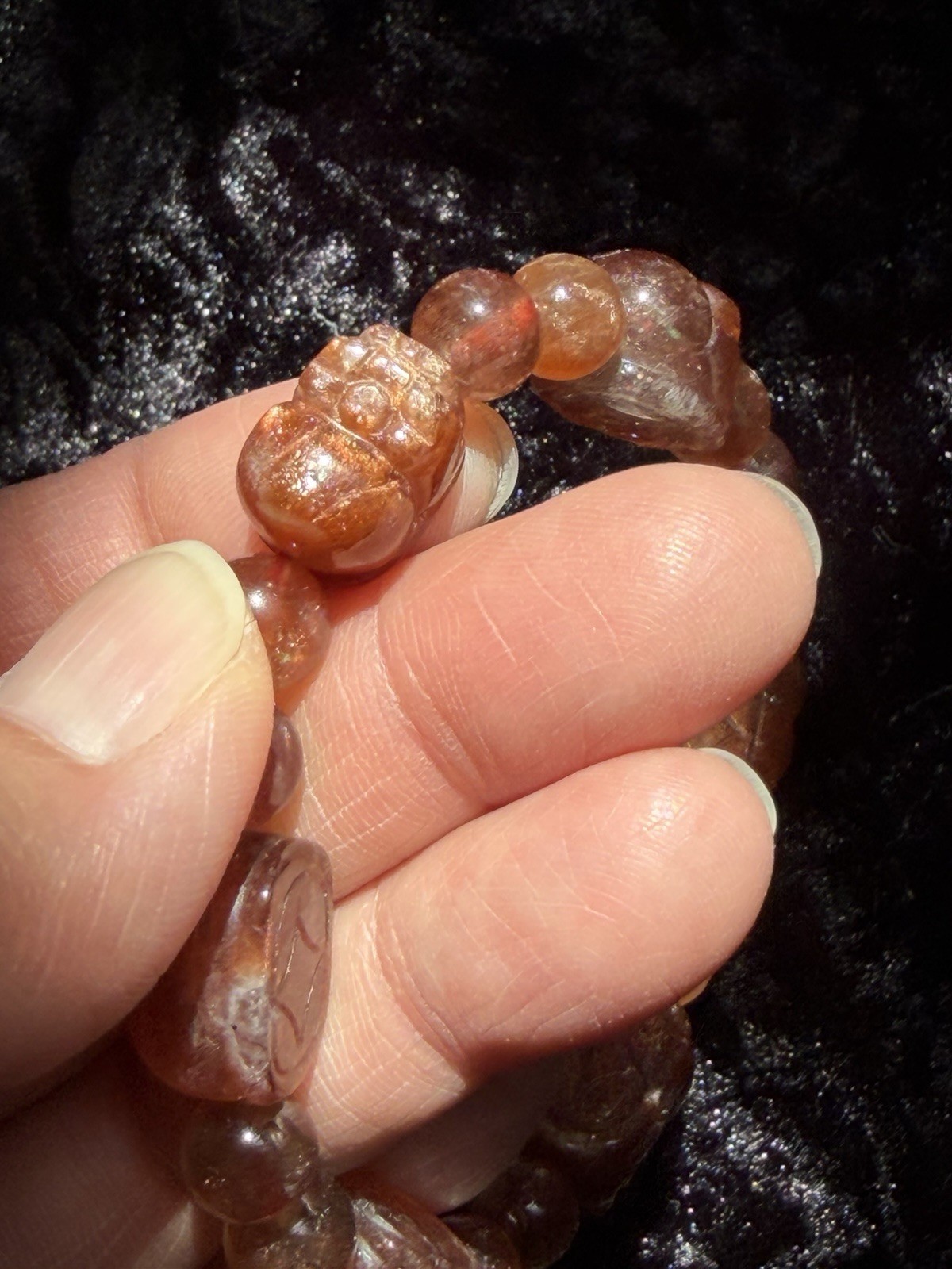 14mm Natural Pixiu Sunstone Flashy Crystal Bracelet Fits 7-7.5” Wrists