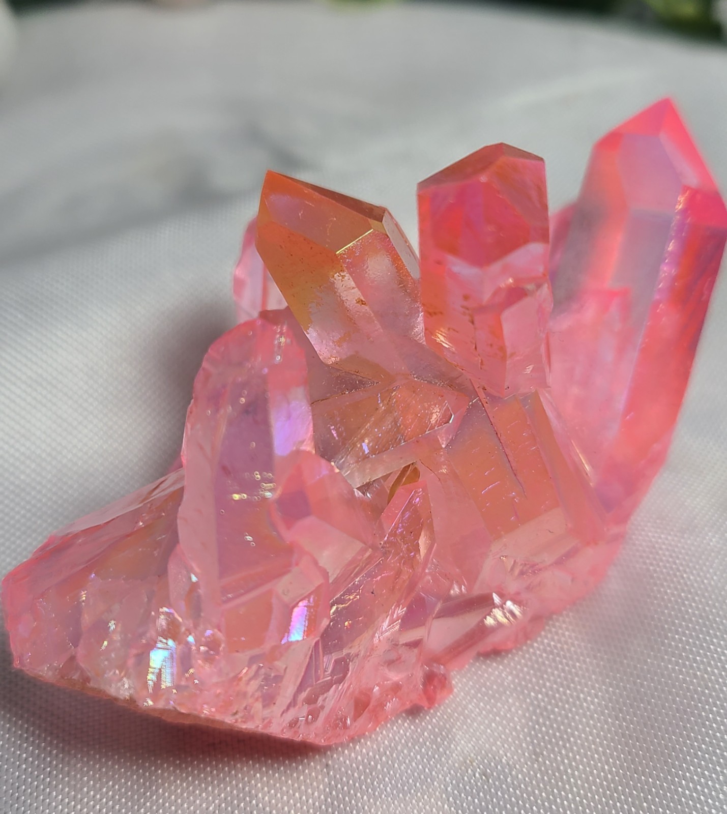 2.6″ 65g Beautiful Brazilian Pink Rainbow Aura Quartz Crystal Cluster Point