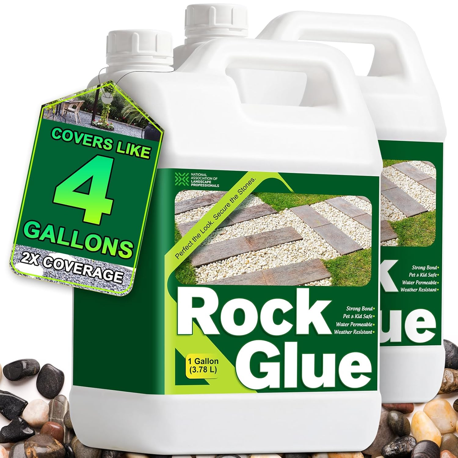 Rock Glue for Landscaping：2 Gallon 2X Concentrated Gravel Glue for Pea Gravel &