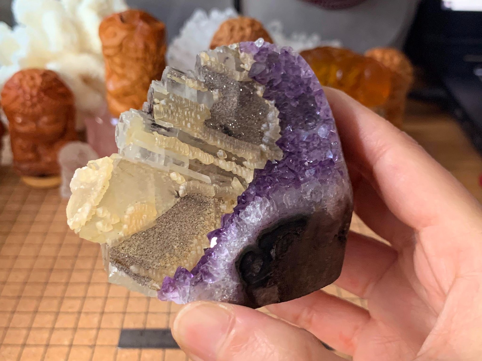 Multicolour Amethyst & Calcite Colorful Crystal Geode Cluster – 253 Grams (#048)